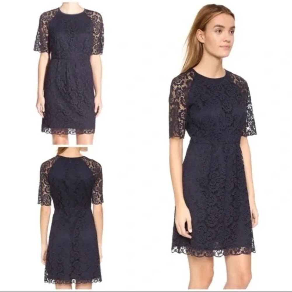 Madewell Navy Blue Lace Mini Dress Short Sleeve Scalloped Hem E8130 Size 2